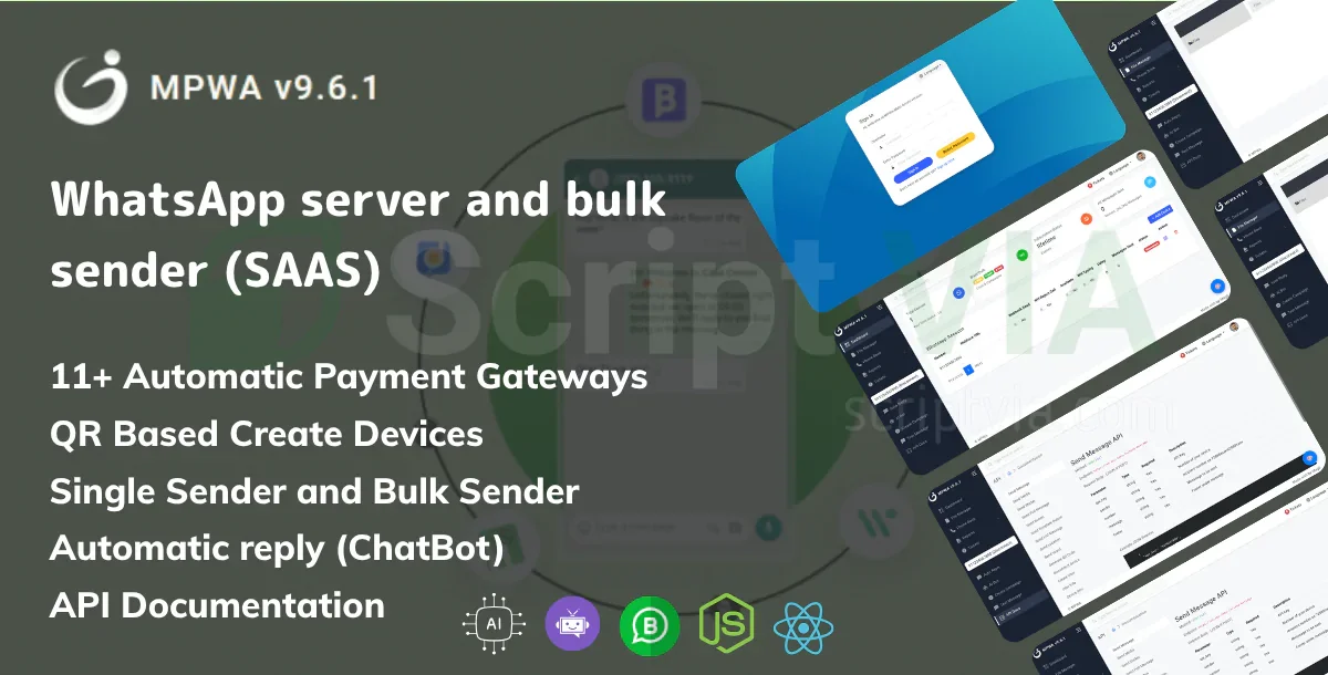MPWA v9.6.1 – WhatsApp Bulk Sender & Auto ChatBot SAAS with 11+ Payment Gateways | QR Login, API, CR